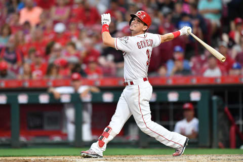 CINCINNATI, OH – JUNE 19: Scooter Gennett #3 of the Cincinnati Reds bats against the Detroit Tigers at Great American Ball Park on June 19, 2018 in Cincinnati, Ohio. (Photo by Jamie Sabau/Getty Images)