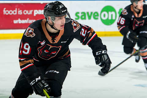 KELOWNA, BC – FEBRUARY 17: Sean Tschigerl #29 of the Calgary Hitmen skates against the Kelowna Rockets at Prospera Place on February 17, 2020 in Kelowna, Canada. (Photo by Marissa Baecker/Getty Images)