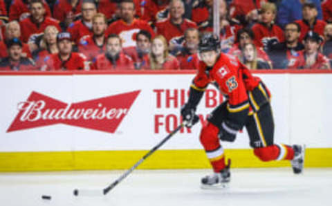 Calgary Flames left wing Johnny Gaudreau (13) controls the puck (Sergei Belski-USA TODAY Sports)