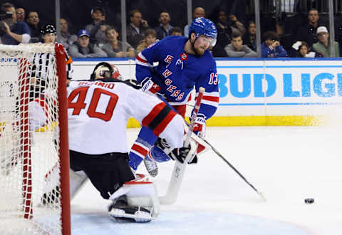 Alexis Lafreniere #13 of the New York Rangers. (Photo by Bruce Bennett/Getty Images)