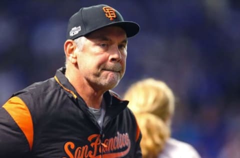 Oct 7, 2016; Chicago, IL, USA; San Francisco Giants manager Bruce Bochy (15) looks on before game one of the 2016 NLDS playoff baseball series against the Chicago Cubs at Wrigley Field. Mandatory Credit: Dennis Wierzbicki-USA TODAY Sports