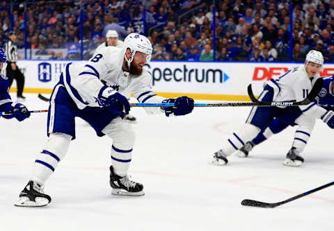 TAMPA, FLORIDA – FEBRUARY 25: Jake Muzzin #8 of the Toronto Maple Leafs   (Photo by Mike Ehrmann/Getty Images)