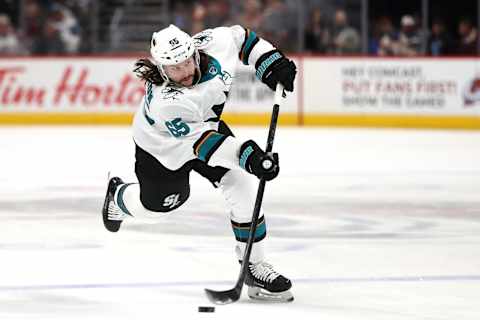 Erik Karlsson #65 of the San Jose Sharks. (Photo by Matthew Stockman/Getty Images)