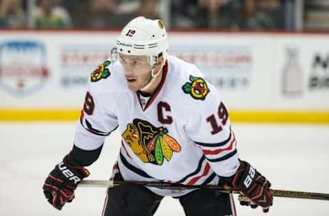 Mar 29, 2016; Saint Paul, MN, USA; Chicago Blackhawks forward Jonathan Toews (19) during a game between the Minnesota Wild and Chicago Blackhawks at Xcel Energy Center. The Wild defeated the Blackhawks 4-1. Mandatory Credit: Brace Hemmelgarn-USA TODAY Sports