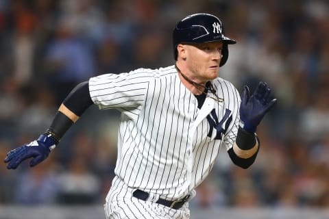 NEW YORK, NY – JUNE 20: Clint Frazier #77 of the New York Yankees in action against the Seattle Mariners at Yankee Stadium on June 20, 2018 in the Bronx borough of New York City. New York Yankees defeated the Seattle Mariners 7-5. (Photo by Mike Stobe/Getty Images)