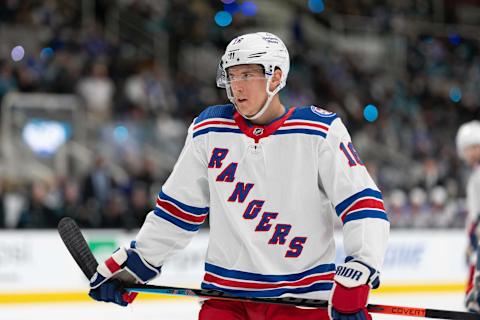 Jan 13, 2022; San Jose, California, USA; New York Rangers center Ryan Strome (16) during the first period against the San Jose Sharks at SAP Center at San Jose. Mandatory Credit: Stan Szeto-USA TODAY Sports