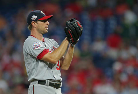 PHILADELPHIA, PA – AUGUST 28: Max Scherzer #31 of the Washington Nationals delivers a pitch during a game against the Philadelphia Phillies at Citizens Bank Park on August 28, 2018 in Philadelphia, Pennsylvania. The Nationals won 5-4. (Photo by Hunter Martin/Getty Images)