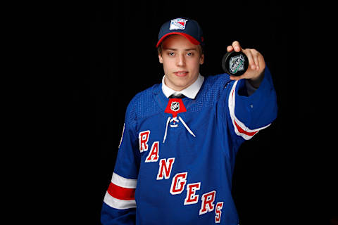 Leevi Aaltonen after being selected 130th overall by the New York Rangers (Photo by Kevin Light/Getty Images)