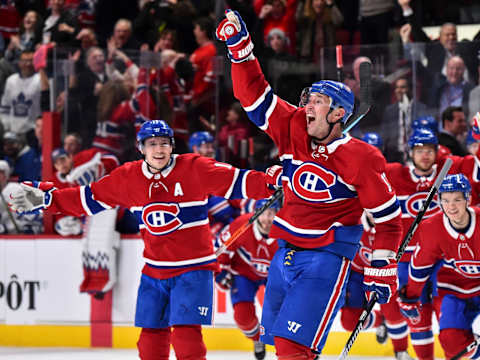 MONTREAL, QC – FEBRUARY 08: Ilya Kovalchuk #17 of the Montreal Canadiens celebrates his overtime goal against the Toronto Maple Leafs at the Bell Centre on February 8, 2020 in Montreal, Canada. The Montreal Canadiens defeated the Toronto Maple Leafs 2-1 in overtime. (Photo by Minas Panagiotakis/Getty Images)