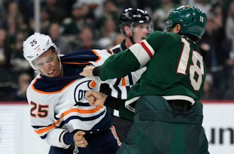 ST PAUL, MINNESOTA – DECEMBER 12: Minnesota Wild, Jordan Greenway #18 (Photo by Hannah Foslien/Getty Images)