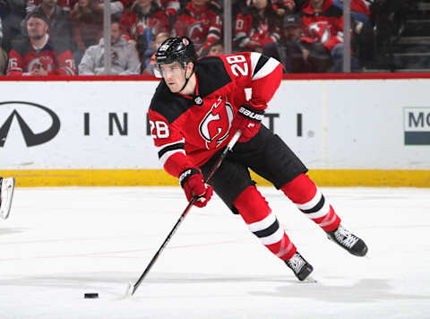 Damon Severson #28 of the New Jersey Devils (Photo by Bruce Bennett/Getty Images)