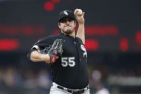 Aug 22, 2015; Seattle, WA, USA; Chicago White Sox pitcher Carlos Rodon (55) throws a pitch during the first inning against the Seattle Mariners at Safeco Field. Mandatory Credit: Jennifer Buchanan-USA TODAY Sports