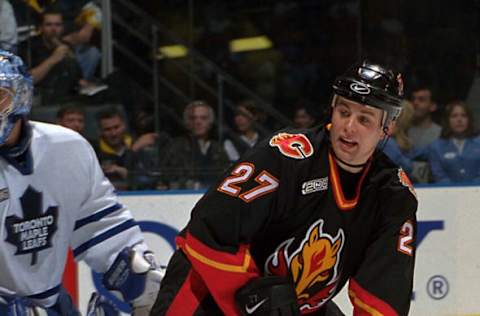 TORONTO, ON – OCTOBER 30: Marc Savard #27 of the Calgary Flames skates against the Toronto Maple Leafs during NHL game action on October 30, 1999, at Air Canada Centre in Toronto, Ontario, Canada. (Photo by Graig Abel/Getty/Getty Images)