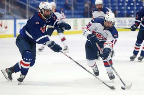 Logan Cooley, (Photo by Mike Mulholland/Getty Images)