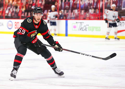 Alex Formenton #59 of the Ottawa Senators (Photo by Chris Tanouye/Getty Images)