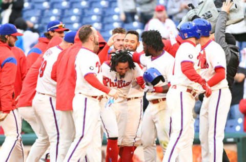 Galvis and His Teammates Celebrate a Walk-Off Victory. Photo by Eric Hartline – USA TODAY Sports.