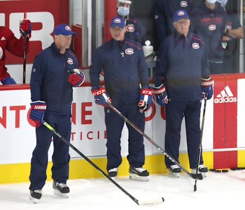 Jul 22, 2020; Montreal, Quebec, CANADA; Montreal Canadiens coaches Mandatory Credit: Jean-Yves Ahern-USA TODAY Sports