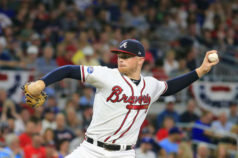 ATLANTA, GA – OCTOBER 07: Atlanta Braves Starting pitcher Sean Newcomb (15) pitches during the Major League Baseball NLDS game between the Atlanta Braves and the Los Angeles Dodgers on October 7, 2018 at SunTrust Park in Atlanta, GA. (Photo by David John Griffin/Icon Sportswire via Getty Images)