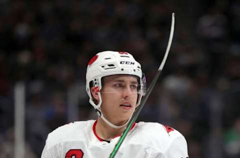 DENVER, COLORADO – DECEMBER 19: Teuvo Teravainen #86 of the Carolina Hurricanes plays the Colorado Avalanche in the third period at the Pepsi Center on December 19, 2019, in Denver, Colorado. (Photo by Matthew Stockman/Getty Images)