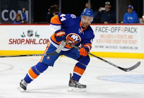 Nov 30, 2015; Brooklyn, NY, USA; New York Islanders defenseman Calvin de Haan (44) during first period against Colorado Avalanche at Barclays Center. Mandatory Credit: Noah K. Murray-USA TODAY Sports