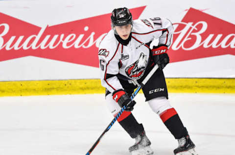 BOISBRIAND, QC – SEPTEMBER 29: Alex Beaucage #16 of the Rouyn-Noranda Huskies looks towards the play as he skates against the Blainville-Boisbriand Armada during the QMJHL game at Centre d’Excellence Sports Rousseau on September 29, 2017 in Boisbriand, Quebec, Canada. The Rouyn-Noranda Huskies defeated the Blainville-Boisbriand Armada 4-2. (Photo by Minas Panagiotakis/Getty Images)