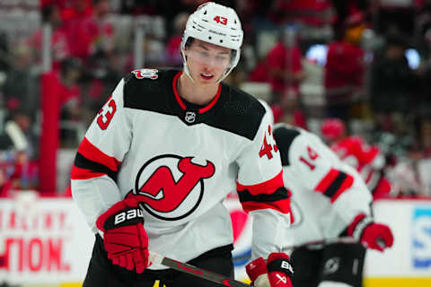 New Jersey Devils defenseman Luke Hughes (43): James Guillory-USA TODAY Sports