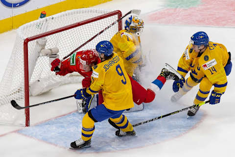 Albert Johannson of the Detroit Red Wings. (Photo by Codie McLachlan/Getty Images)