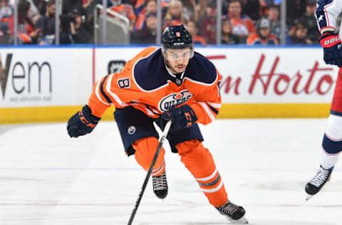 EDMONTON, AB – MARCH 27: Ty Rattie #8 of the Edmonton Oilers skates during the game against the Columbus Blue Jackets on March 27, 2018 at Rogers Place in Edmonton, Alberta, Canada. (Photo by Andy Devlin/NHLI via Getty Images) *** Local Caption *** Ty Rattie