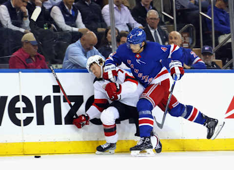 Jesper Boqvist #70 of the New Jersey Devils. (Photo by Bruce Bennett/Getty Images)