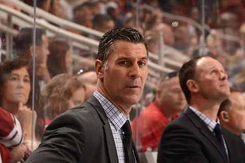 GLENDALE, AZ – OCTOBER 29: Head coach Jared Bednar of the Colorado Avalanche looks on from the bench against the Arizona Coyotes at Gila River Arena on October 29, 2016 in Glendale, Arizona. (Photo by Norm Hall/NHLI via Getty Images)