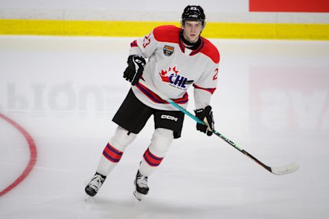 CHL Top Prospects team white defenseman Caden Price (23): Anne-Marie Sorvin-USA TODAY Sports