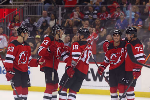 New Jersey Devils center Jack Hughes (86) celebrates his goal: Ed Mulholland-USA TODAY Sports