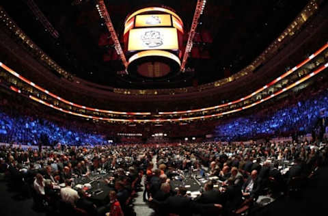 Jun 27, 2014; Philadelphia, PA, USA; A general view of the arena floor during the first round of the 2014 NHL Draft at Wells Fargo Center. Mandatory Credit: Bill Streicher-USA TODAY Sports