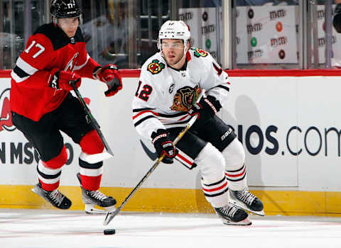 Alex DeBrincat #12 of the Chicago Blackhawks. (Photo by Bruce Bennett/Getty Images)