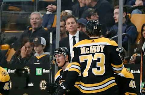 BOSTON, MA – NOVEMBER 29: Boston Bruins head coach Bruce Cassidy watches from the bench during a game between the Boston Bruins and the Tampa Bay Lightning on November 29, 2017, at TD Garden in Boston, Massachusetts. The Bruins defeated the Lightning 3-2. (Photo by Fred Kfoury III/Icon Sportswire via Getty Images)