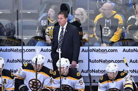 Nov 13, 2016; Denver, CO, USA; Boston Bruins assistant coach Bruce Cassidy in the second period against the Colorado Avalanche at Pepsi Center. Mandatory Credit: Ron Chenoy-USA TODAY Sports