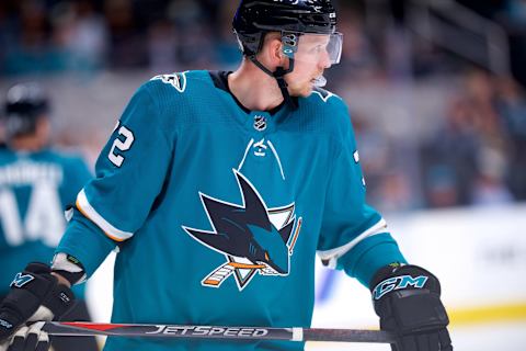 SAN JOSE, CA – SEPTEMBER 18: San Jose Sharks defenseman Tim Heed (72) during the San Jose Sharks game versus the Anaheim Ducks on September 18, 2018, at SAP Center at San Jose in San Jose, CA. (Photo by Matt Cohen/Icon Sportswire via Getty Images)