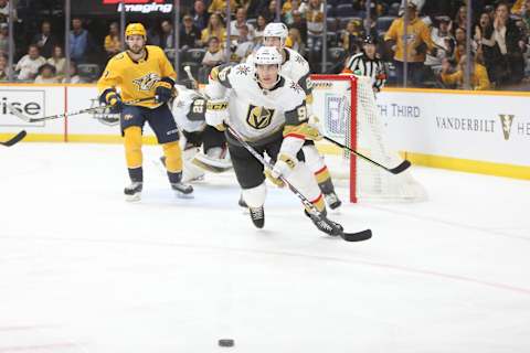 NASHVILLE, TN – FEBRUARY 01: Vegas Golden Knights left wing Tomas Nosek (92) is shown during the NHL game between the Nashville Predators and Vegas Golden Knights, held on February 1, 2020, at Bridgestone Arena in Nashville, Tennessee. (Photo by Danny Murphy/Icon Sportswire via Getty Images)