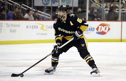 Feb 26, 2022; Pittsburgh, Pennsylvania, USA; Kris Letang. Mandatory Credit: Charles LeClaire-USA TODAY Sports