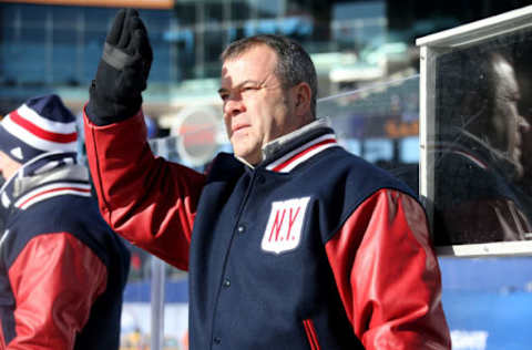 QUEENS, NY – JANUARY 01: Head coach Alain Vigneault of the New York Rangers looks on from the bench against the Buffalo Sabres during the 2018 Bridgestone NHL Winter Classic at Citi Field on January 1, 2018 in Queens, NY. The New York Rangers won 3-2 in overtime. (Photo by Jared Silber/NHLI via Getty Images)