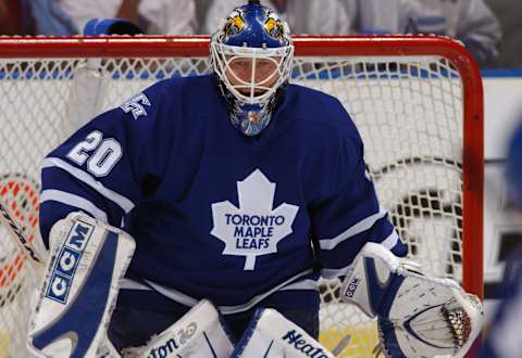 TORONTO – SEPTEMBER 21: Goaltender Ed Belfour #20 of the Toronto Maple Leafs  (Photo By Dave Sandford/Getty Images/NHLI)