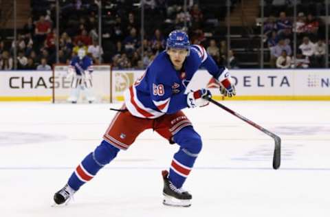 NEW YORK, NEW YORK – SEPTEMBER 29: Brandon Scanlin #58 of the New York Rangers skates against the New Jersey Devils at Madison Square Garden on September 29, 2022, in New York City. (Photo by Bruce Bennett/Getty Images)