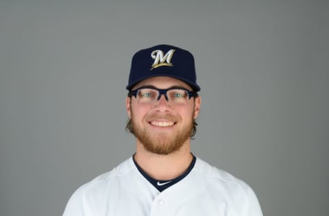 PHOENIX, AZ – FEBRUARY 22: Corbin Burnes #77 the Milwaukee Brewers poses during Photo Day on Thursday, February 22, 2018 at Maryvale Baseball Park in Phoenix, Arizona. (Photo by Dave Durochik/MLB Photos via Getty Images)