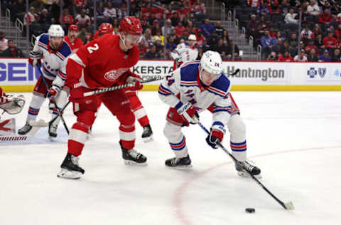 DETROIT, MICHIGAN – NOVEMBER 10: Kaapo Kakko #24 of the New York Rangers skates against the Detroit Red Wings at Little Caesars Arena on November 10, 2022, in Detroit, Michigan. (Photo by Gregory Shamus/Getty Images)