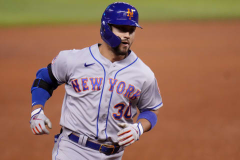 MIAMI, FLORIDA – SEPTEMBER 08: Michael Conforto #30 of the New York Mets runs the bases after hitting a solo homerun in the seventh inning against the Miami Marlins at loanDepot park on September 08, 2021 in Miami, Florida. (Photo by Mark Brown/Getty Images)