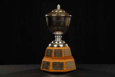 LAS VEGAS, NV – JUNE 20: A detailed view of the James Norris Memorial Trophy is seen positioned on a table at the 2018 NHL Awards at the Hard Rock Hotel & Casino on June 20, 2018 in Las Vegas, Nevada. (Photo by Brian Babineau/NHLI via Getty Images)