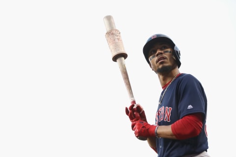 LOS ANGELES, CA – OCTOBER 28: Mookie Betts #50 of the Boston Red Sox walks to the plate during the first inning against the Los Angeles Dodgers in Game Five of the 2018 World Series at Dodger Stadium on October 28, 2018 in Los Angeles, California. (Photo by Ezra Shaw/Getty Images)