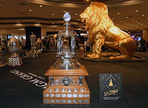 LAS VEGAS, NEVADA – JUNE 16: The Vezina Trophy is displayed at MGM Grand Hotel & Casino in advance of the 2019 NHL Awards on June 16, 2019 in Las Vegas. Nevada. The 2019 NHL Awards will be held on June 19 at the Mandalay Bay Events Center in Las Vegas. (Photo by Ethan Miller/Getty Images)