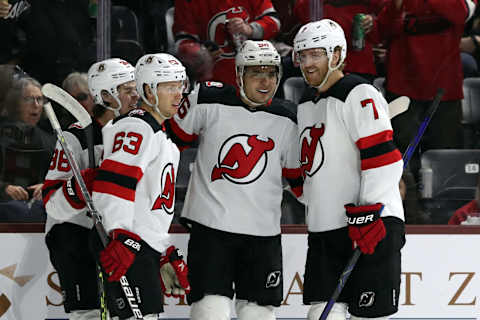 Timo Meier #96 of the New Jersey Devils. (Photo by Zac BonDurant/Getty Images)