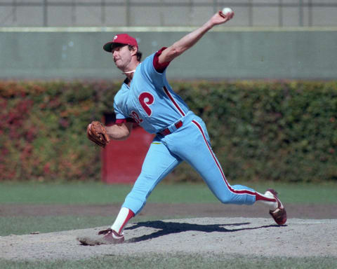 CHICAGO – UNDATED 1981: Steve Carlton of the Philadelphia Phillies pitches during a MLB game at Wrigley Field in Chicago, Illinois. Carlton played for the Philadelphia Phillies from 1972-1986. (Photo by Ron Vesely/MLB Photos via Getty Images)